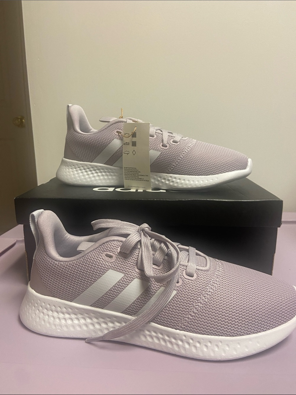 adidas Lavender Knit Sneakers with White Stripes